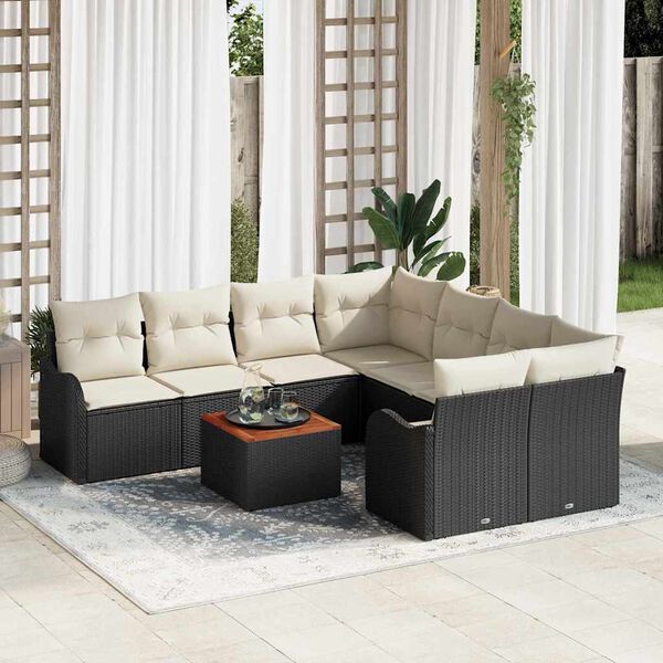 vidaXL Ensemble de canap&eacute; de jardin 9 pcs Noir et blanc