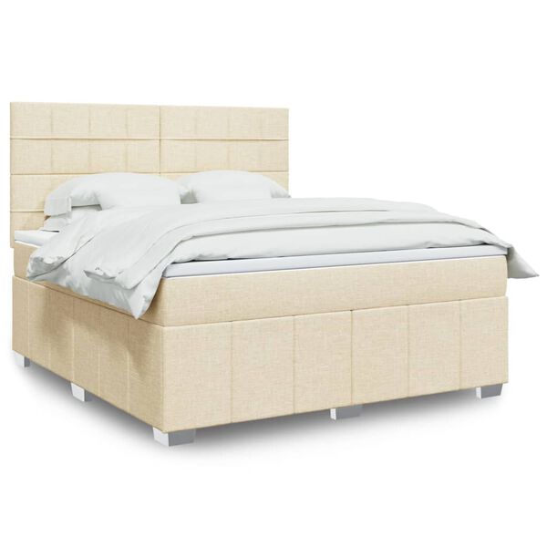 vidaXL Sommier &agrave; lattes de lit avec matelas Cr&egrave;me 180x200 cm Tissu