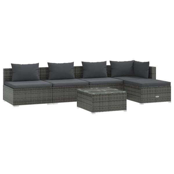 vidaXL Salon de jardin 6 pcs avec coussins R&eacute;sine tress&eacute;e Gris