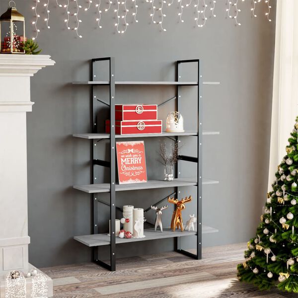 vidaXL Biblioth&egrave;que &agrave; 4 niveaux gris b&eacute;ton bois d'ing&eacute;nierie