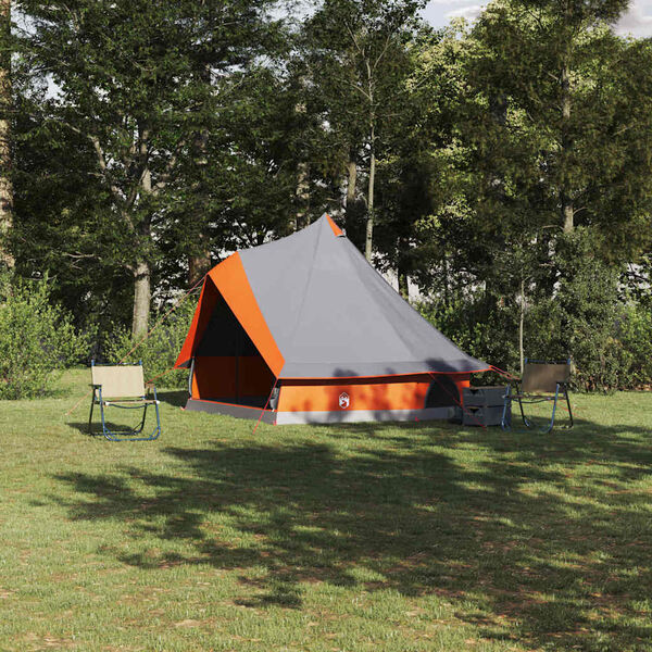 vidaXL Tente Tipi familiale Gris et orange 400 x 346 x 250 cm