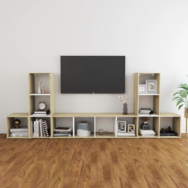 vidaXL Ensemble de meubles TV 5 pcs Blanc ch&ecirc;ne sonoma Bois ing&eacute;nierie