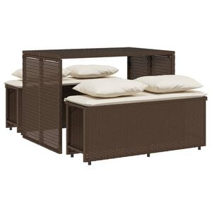 vidaXL Ensemble &agrave; manger de jardin 3 pcs et coussins marron poly rotin