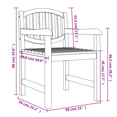 vidaXL Chaises de jardin lot de 6 58x59x88 cm bois massif de teck