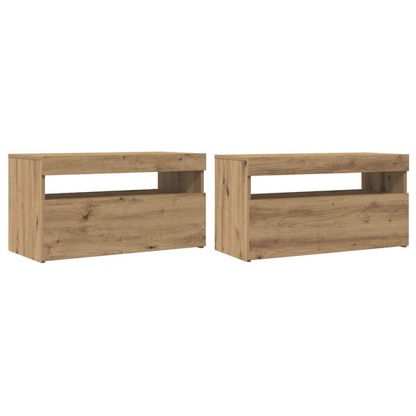 vidaXL Meubles TV avec lumi&egrave;res LED 2 pcs ch&ecirc;ne artisanal