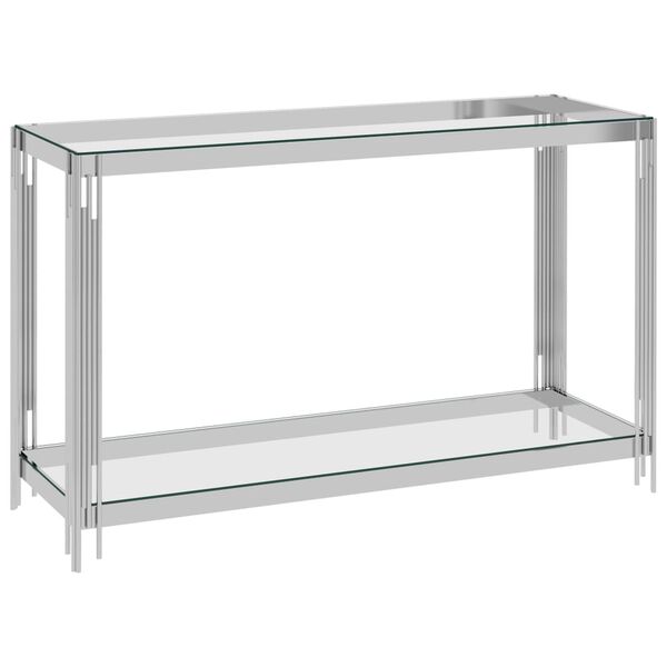 vidaXL Table d'appoint Argent&eacute; 120x40x78 cm Acier inoxydable et verre