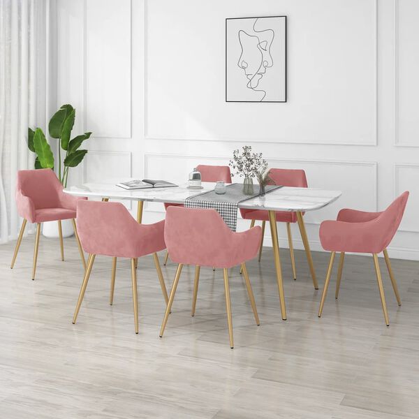 vidaXL Chaises &agrave; manger lot de 6 rose velours