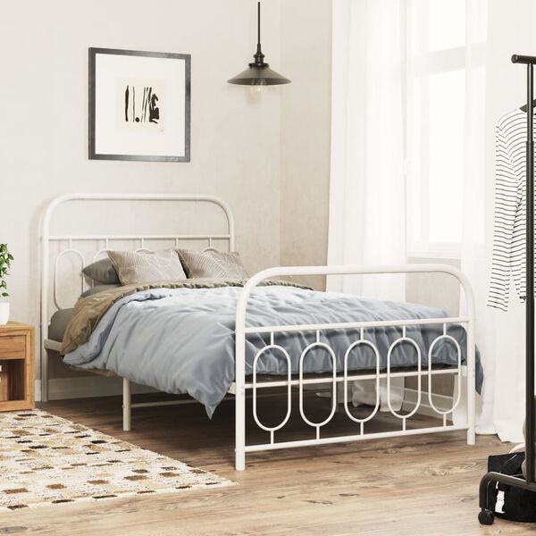 vidaXL Cadre de lit métal sans matelas et pied de lit blanc 100x190 cm