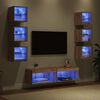 vidaXL Meuble TV avec des lumi&egrave;res &agrave; LED 8 pcs Ch&ecirc;ne artisanal Verre