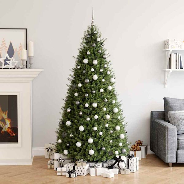 vidaXL Set de boules de Noël avec pic et 150 LED 60 pcs Blanc et gris