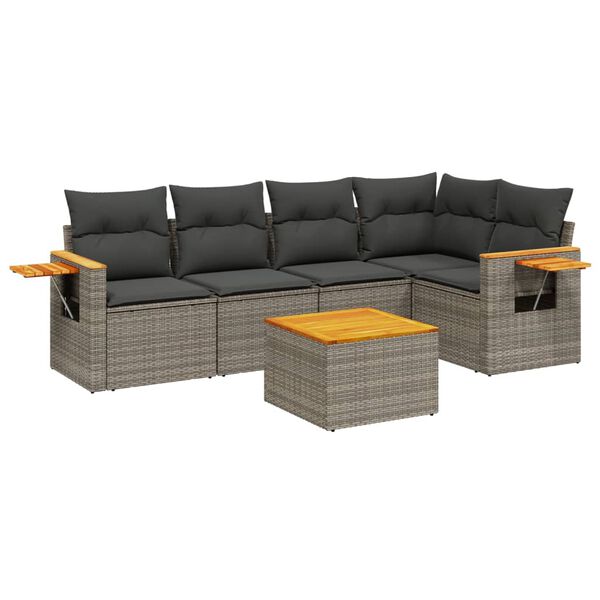 vidaXL Salon de jardin 6 pcs avec coussins gris r&eacute;sine tress&eacute;e