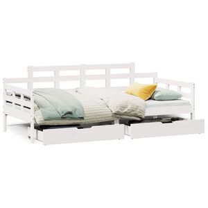 vidaXL Lit de jour et tiroirs sans matelas blanc 90x200 cm bois massif