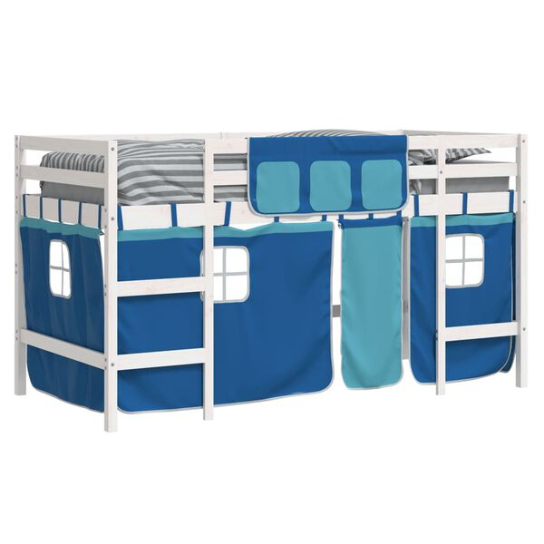 vidaXL Lit mezzanine enfants avec rideaux sans matelas bleu 90x190 cm