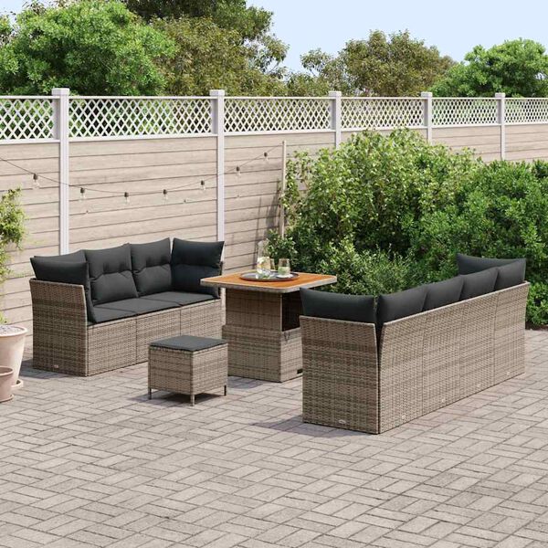 vidaXL Ensemble de canap&eacute; de jardin avec coussin 10 pcs Gris