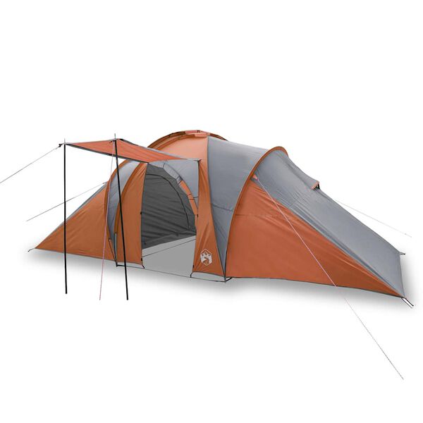 vidaXL Tente familiale &agrave; d&ocirc;me 6 personnes gris et orange imperm&eacute;able