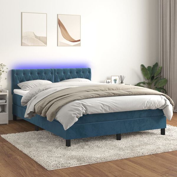 vidaXL Sommier &agrave; lattes de lit avec matelas LED Bleu fonc&eacute; 140x190 cm