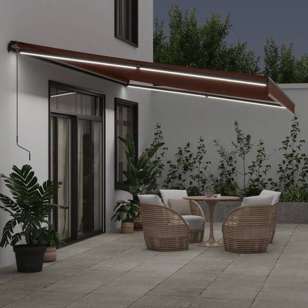 vidaXL Auvent manuel r&eacute;tractable avec LED marron 500x350 cm