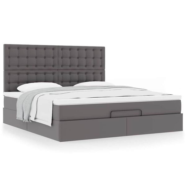 vidaXL Cadre de lit ottoman avec matelas gris 180x200 cm similicuir