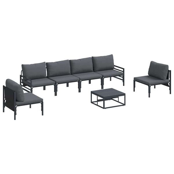 vidaXL Ensemble de canap&eacute; de jardin avec coussin 7 pcs Noir Acier