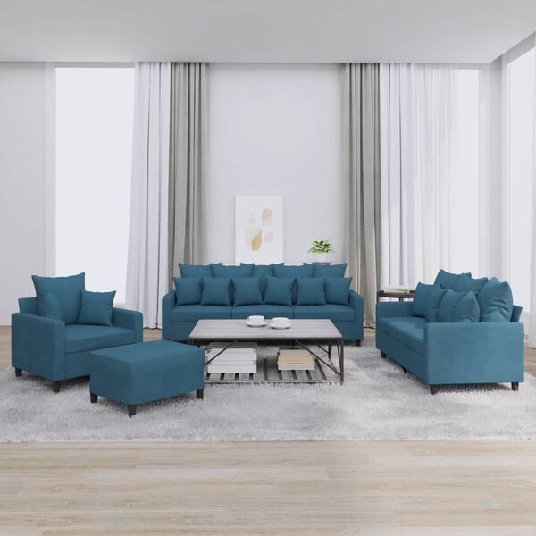 vidaXL Ensemble de canap&eacute;s 4 pcs avec coussins Bleu Velours