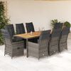 vidaXL Ensemble &agrave; manger de jardin 9 pcs coussins gris r&eacute;sine tress&eacute;e