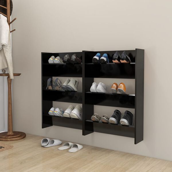 vidaXL Armoires &agrave; chaussures murales 2 pcs noir bois d'ing&eacute;nierie