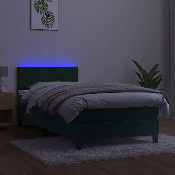 vidaXL Sommier &agrave; lattes de lit et matelas et LED Vert fonc&eacute; 90x190cm