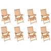 vidaXL Chaises inclinables de jardin et coussins lot de 8 Teck solide