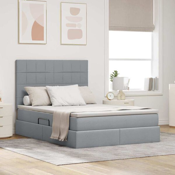 vidaXL Lit avec rangement et LED Gris clair 140 x 200 cm Polyester