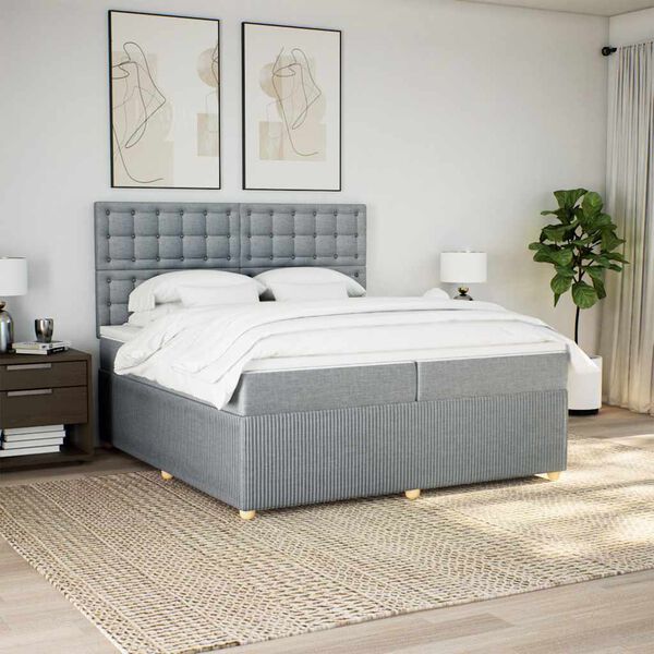 vidaXL Sommier &agrave; lattes de lit avec matelas Gris clair 200x200cm Tissu