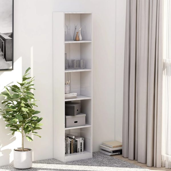 vidaXL Biblioth&egrave;que &agrave; 5 niveaux Blanc brillant Bois d&rsquo;ing&eacute;nierie