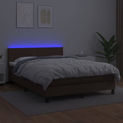 vidaXL Sommier à lattes de lit avec matelas et LED Marron 140x200 cm