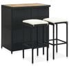 vidaXL Ensemble de bar 3 pcs R&eacute;sine tress&eacute;e Noir