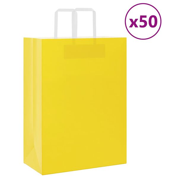 vidaXL Sacs en papier 50 pcs avec poign&eacute;es jaune 32x17x44 cm