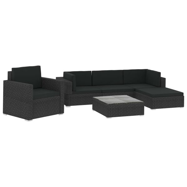 vidaXL Salon de jardin 6 pcs avec coussins r&eacute;sine tress&eacute;e noir