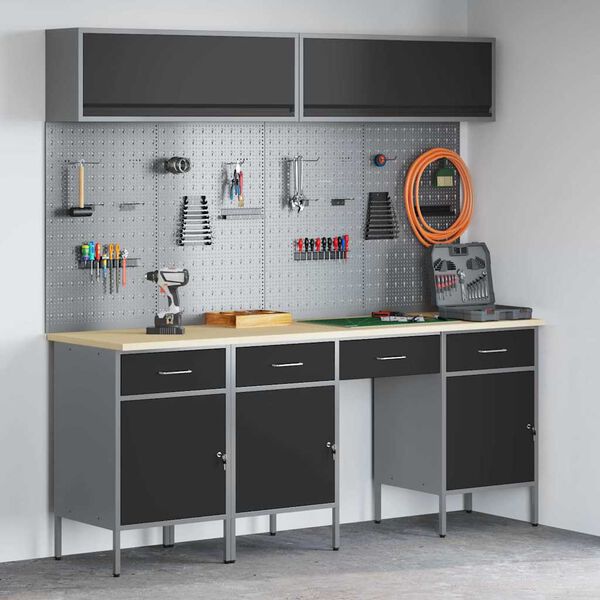 vidaXL Ensemble de placards de travail avec tiroir 10 pcs Noir