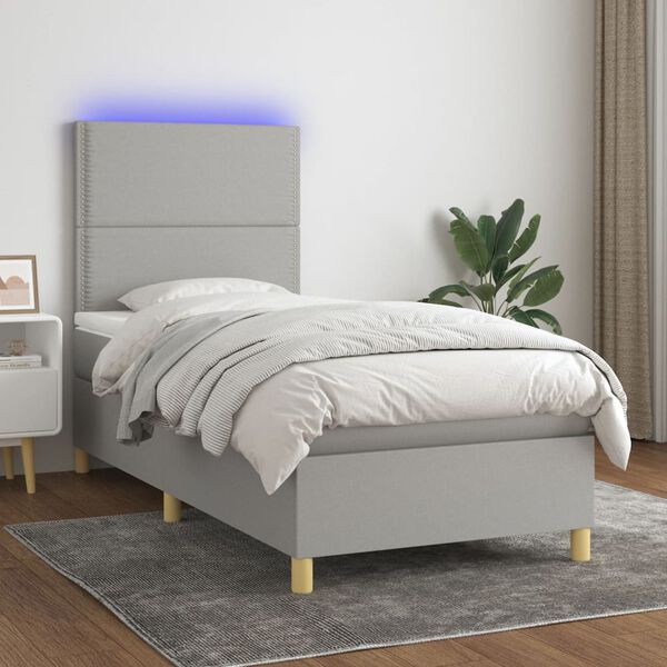 vidaXL Sommier &agrave; lattes de lit avec matelas et LED Gris clair 90x190cm