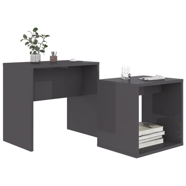 vidaXL Ensemble de table basse Gris brillant Bois d'ing&eacute;nierie