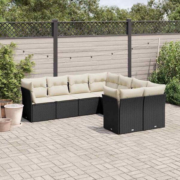 vidaXL Salon de jardin 8 pcs avec coussins noir r&eacute;sine tress&eacute;e