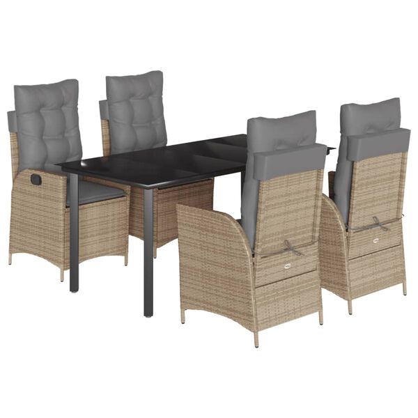 vidaXL Ensemble &agrave; manger de jardin avec coussins 5pcs Beige poly rotin