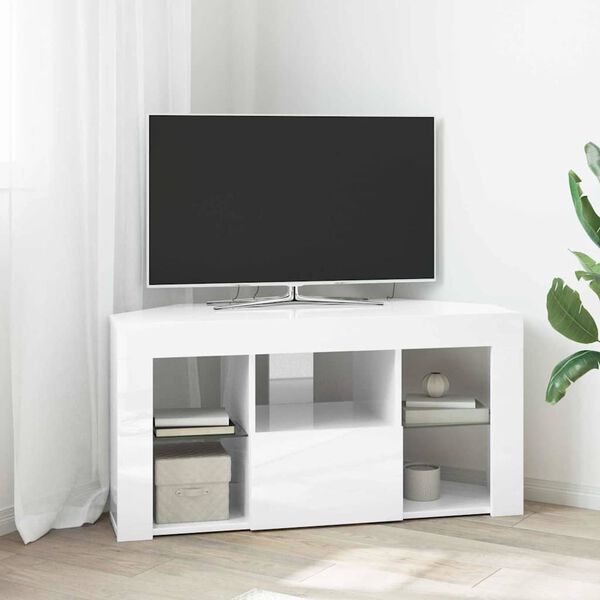 vidaXL Meuble TV LED d'Angle Blanc brillant 100 x 40 x 50 cm