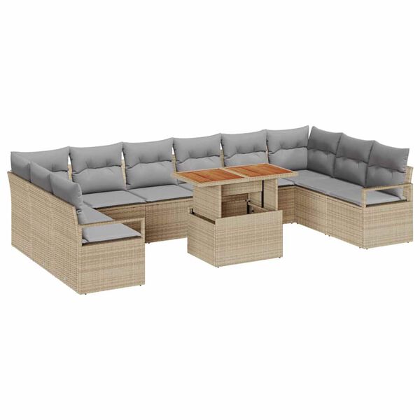vidaXL Ensemble de canap&eacute; de jardin 11 pcs Beige Poly rotin