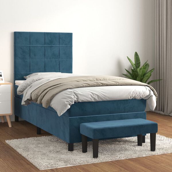 vidaXL Sommier &agrave; lattes de lit avec matelas Bleu fonc&eacute; 90x190 cm