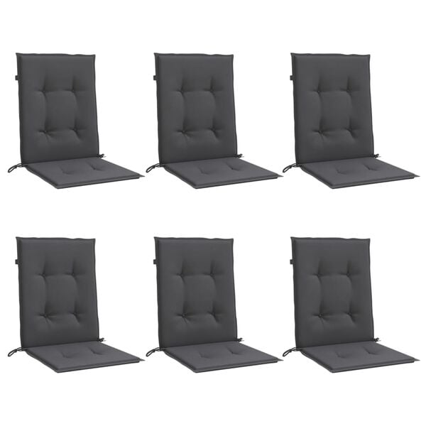 vidaXL Coussins de chaise &agrave; dossier bas lot de 6 anthracite m&eacute;lang&eacute;