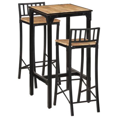 vidaXL Ensemble de bar 3 pcs bois de manguier brut massif et métal