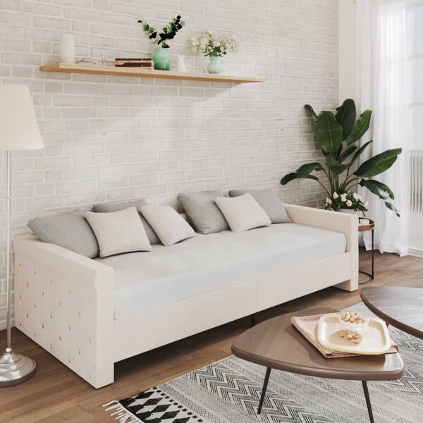 vidaXL Lit avec &eacute;clairage USB Cr&egrave;me Tissu 90x200 cm
