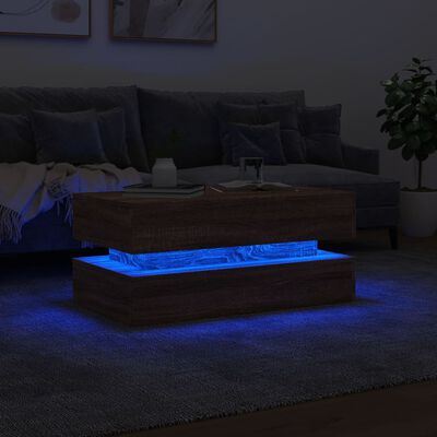 vidaXL Table basse avec lumières LED chêne marron 90x50x40 cm