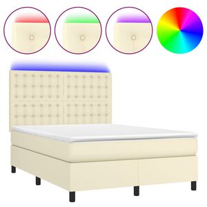 vidaXL Sommier &agrave; lattes de lit avec matelas et LED Cr&egrave;me 140x190 cm