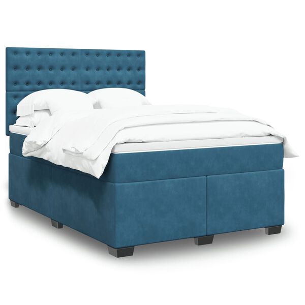 vidaXL Sommier &agrave; lattes de lit et matelas bleu 160x200 cm velours