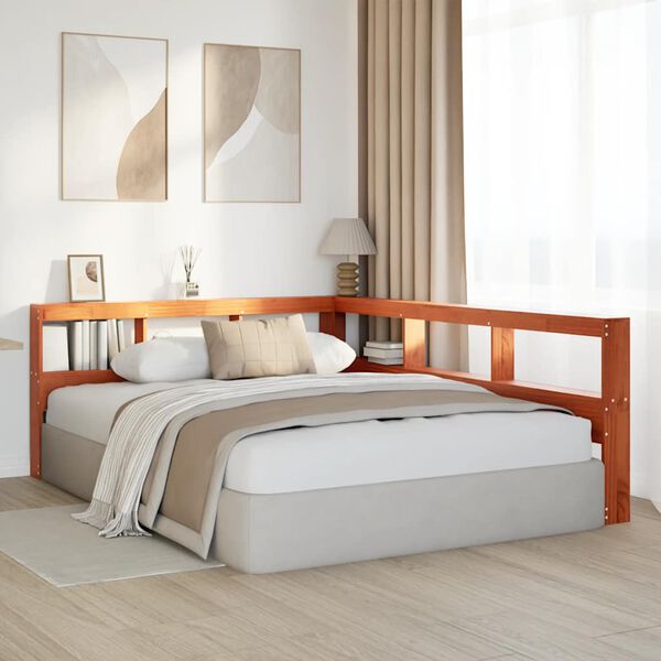 vidaXL T&ecirc;te de lit de biblioth&egrave;que forme de L 135 cm bois massif pin